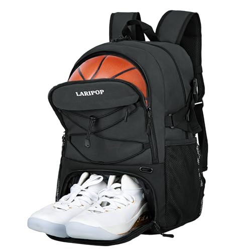 LARIPOP Basketball Backpack with Ball Compartment Ventilated Shoe Pocket Fits US Size 15 Water Resistant 30L Sports Bag for Men Women Teen Athletes Practice Travel - Image 1