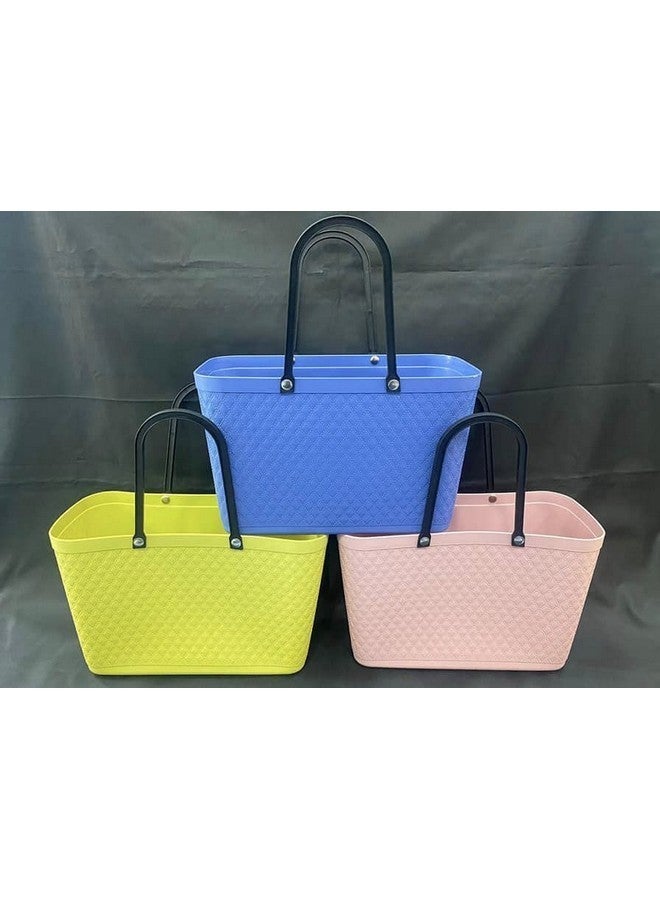 HOMIES, 1 piece Rectangular picnic beach basket Caddy Tote Portable shopping basket Storage Bin with handle, Plastic Basket(H25cm*L36cm*W17cm; color sent at random) - Image 1