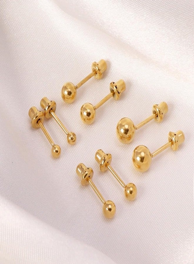 UNAHKTHY 14k Gold Ball Stud Earrings with Solitaire Round Cubic Zirconia in Secure Screw-back Design (3mm) - Image 5