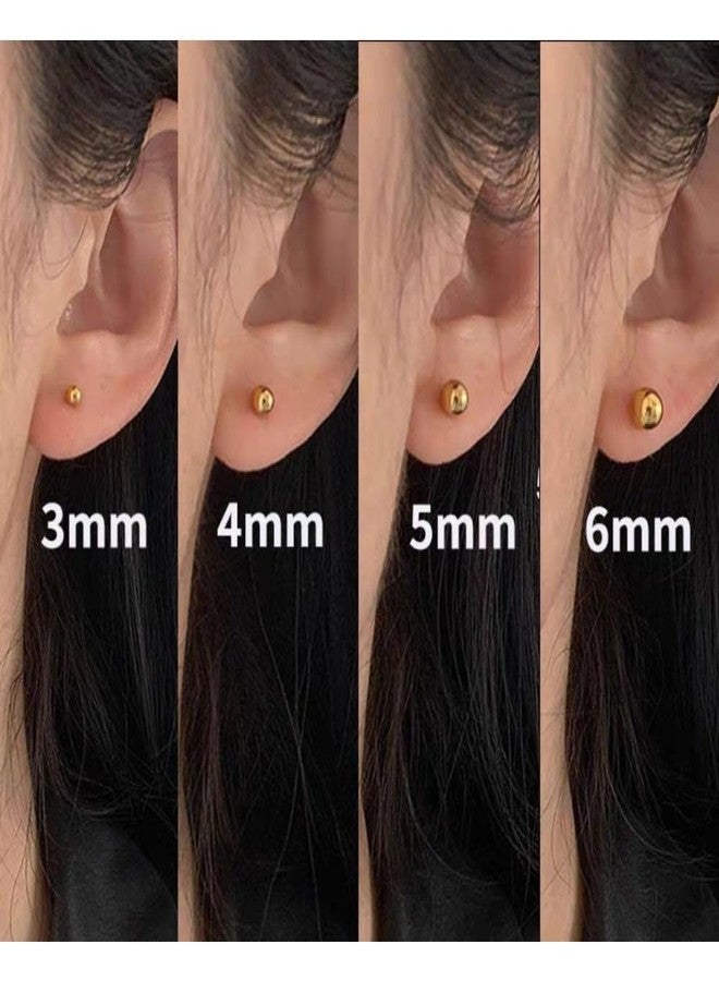 UNAHKTHY 14k Gold Ball Stud Earrings with Solitaire Round Cubic Zirconia in Secure Screw-back Design (3mm) - Image 3