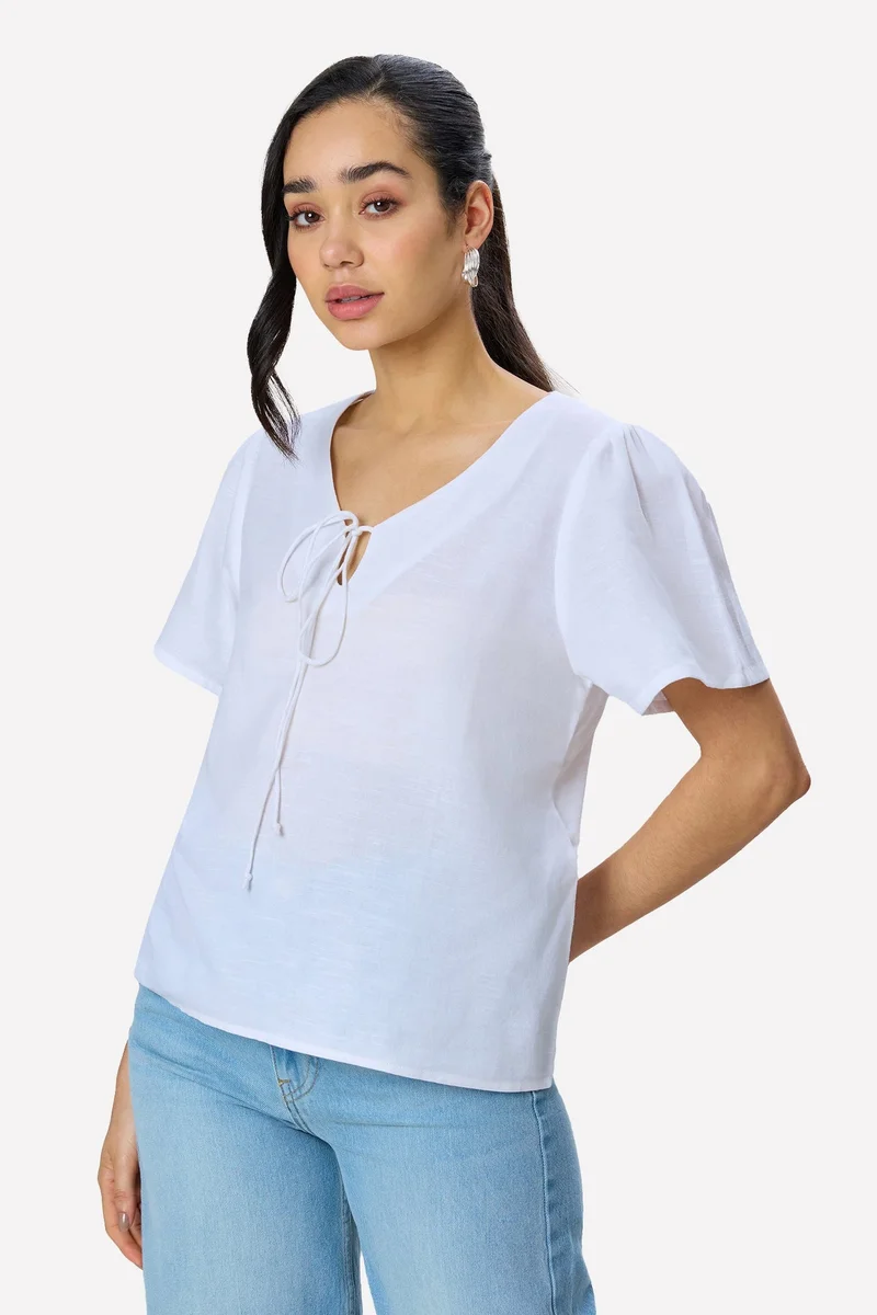 Virgio  Solid Cotton Puff Sleeve Top for Women for Women | Best Price UAE