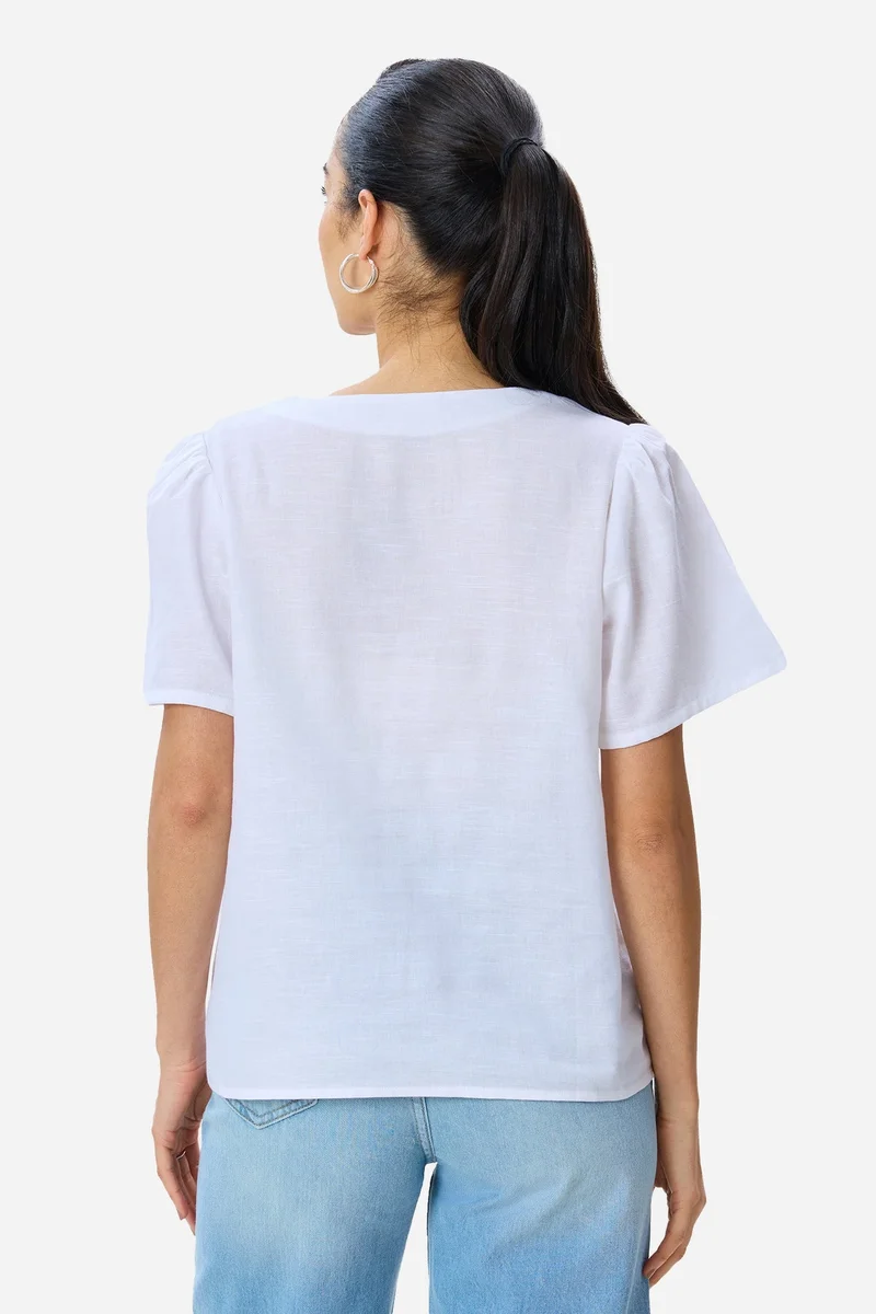 Virgio  Solid Cotton Puff Sleeve Top for Women for Women | Best Price UAE