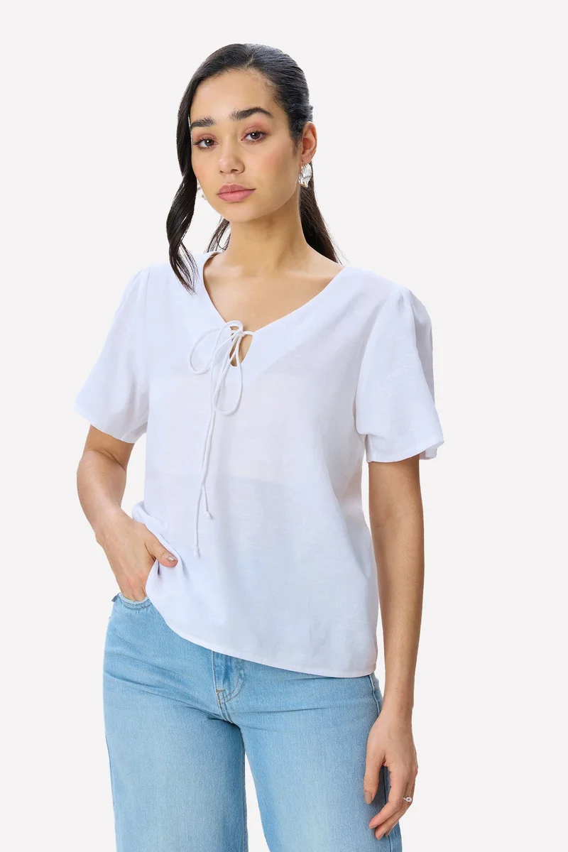 Virgio  Solid Cotton Puff Sleeve Top for Women for Women | Best Price UAE