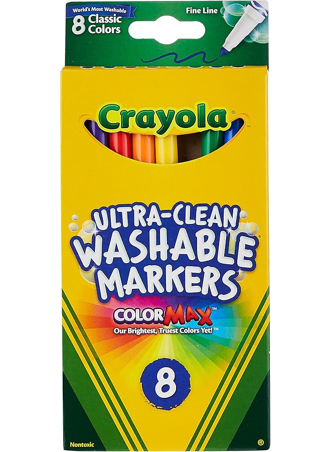 Crayola Ultra Clean Washable Markers Color Max Fine Line Classic 8 Pieces Multicolor 58 7809  - Image 1