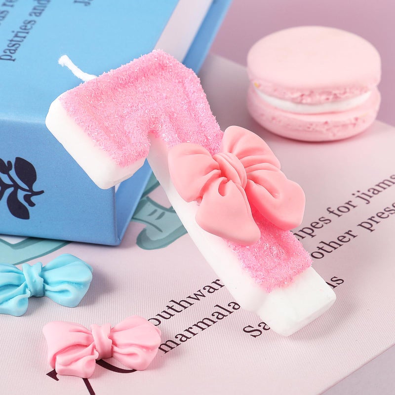 AKURIEEY Pink 7th Birthday Candle Bow Numbers 7 Candle Cake Topper Cupcake Decorations Party Decor for Girls and Women Anniversary Celebrations Supplies - Image 2