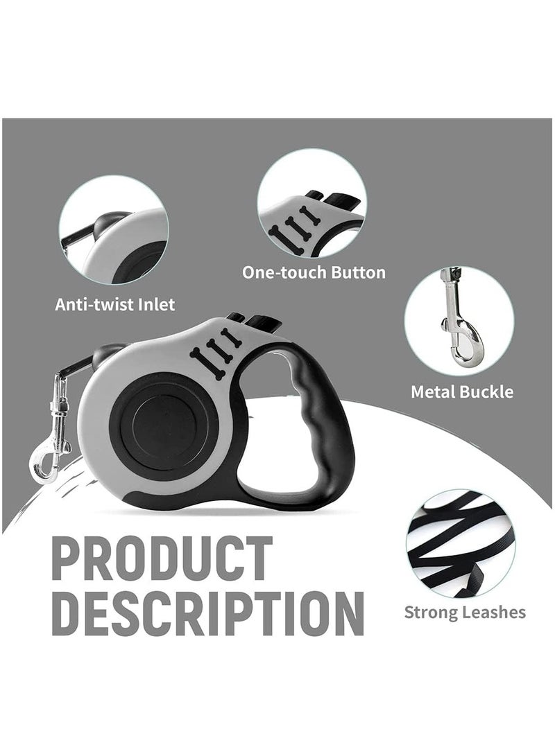 Arabest Dog Automatic Telescopic Traction Rope, 5m Traction Rope 360° Tangle-Free with Anti-Slip Handle, One-Handed Brake, Pause and Lock, Traction Rope for Small Medium Large Dogs (Grey) - Image 2