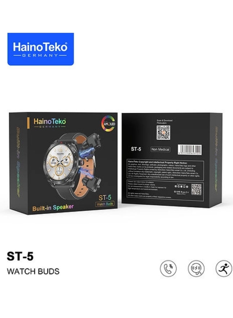 Haino Teko Germany ST5 Watch Buds Round Shape AMOLED Display Smart Watch Bluetooth Earbuds for Mens - Image 2