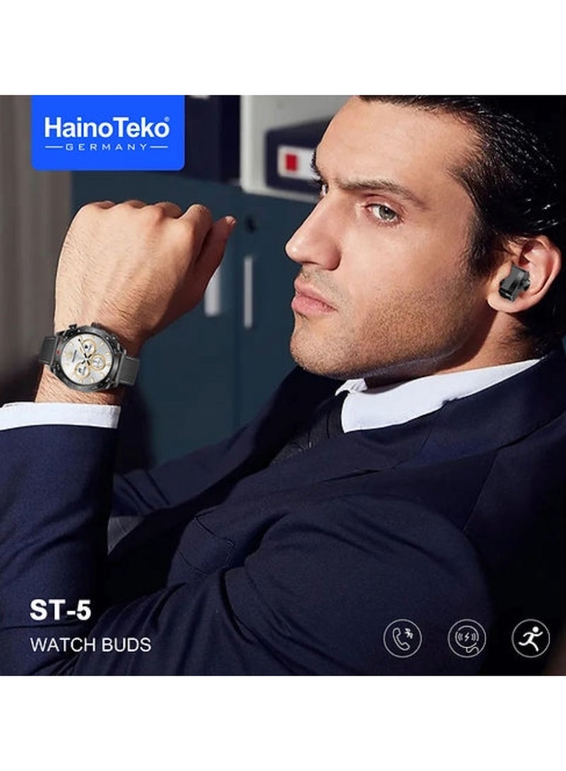 Haino Teko Germany ST5 Watch Buds Round Shape AMOLED Display Smart Watch Bluetooth Earbuds for Mens - Image 3