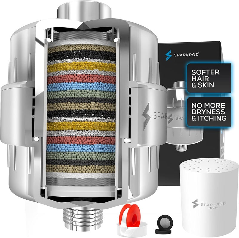 SparkPod 23 Stage Shower Head Filter for Dry Hair and Skin - High Output Universal Shower Filters to Remove Toxic Chemicals, Chlorine & Heavy Metals (Luxury Polished Chrome) - Image 1