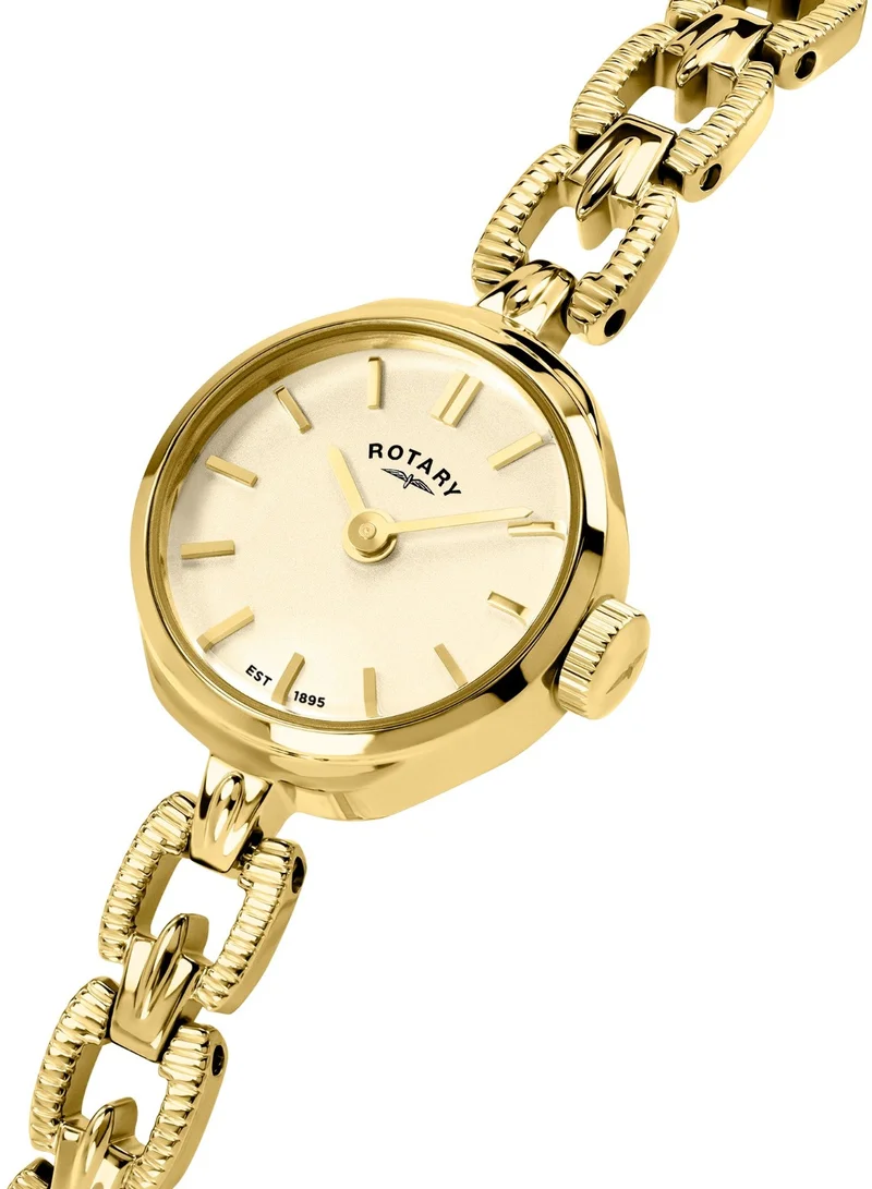 Rotary Women's 1895 Analogue Watch, 20 mm, White Dial, Gold-Tone Steel Bracelet
