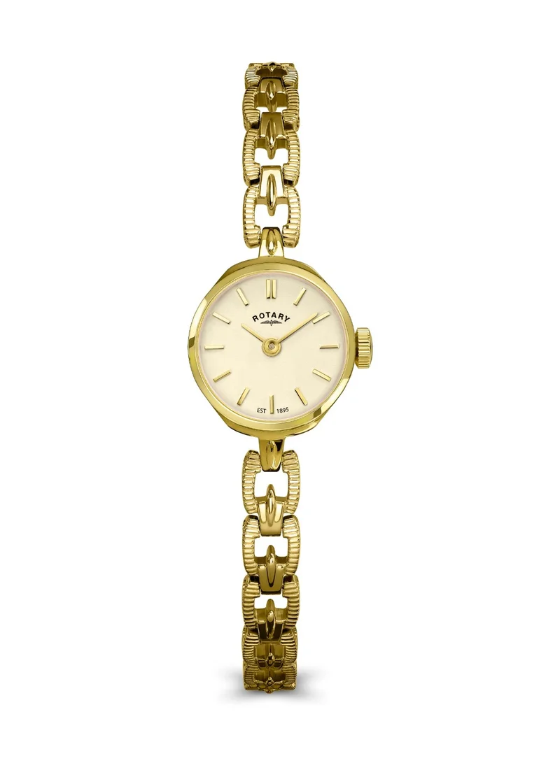 Rotary Women's 1895 Analogue Watch, 20 mm, White Dial, Gold-Tone Steel Bracelet