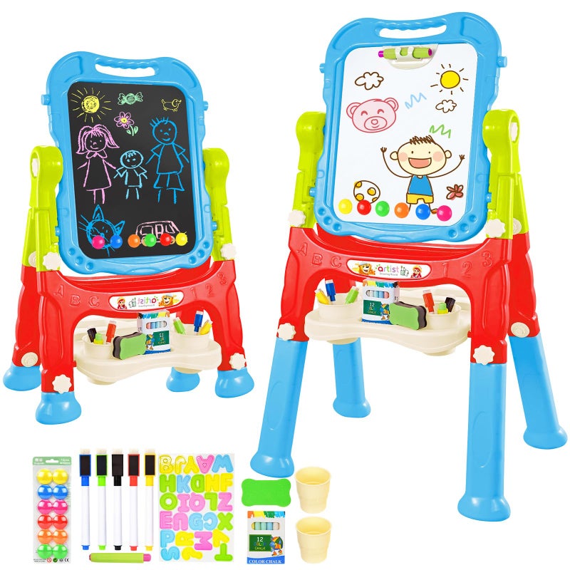 Amagoing Easel for Kids Adjustable Standing Art Easel for Toddler Double Side Drawing Board with Painting Accessories Learning Toy Gift for Little Boys Girls Age 3 4 5 Blue