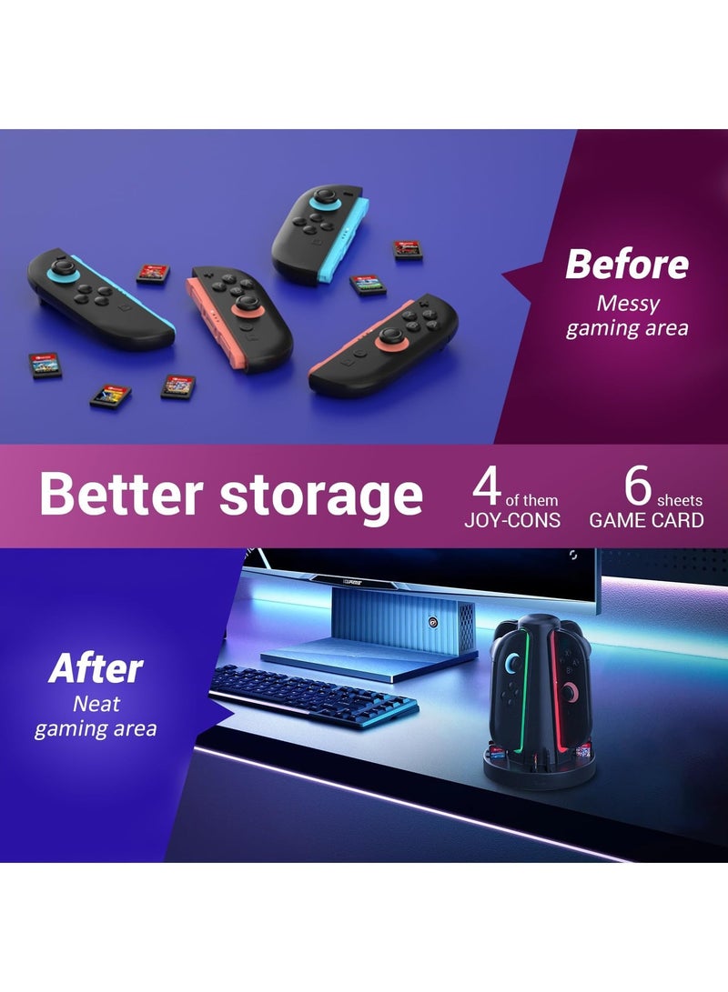Switch 2 Controller Charging Dock, Fast USB-C Charging Station for Up to 4 Controllers, Space-Saving Magnetic Design with 360° LED Indicators & Smart Alerts - Image 3
