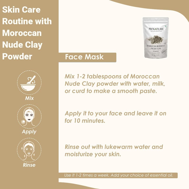 minature Mi Nature Moroccan Rhassoul Nude Ghassoul Clay Powder 227g 8oz Premium Face Mask Hair Cleanser DIY Cosmetics Skin Hair Care - Image 5