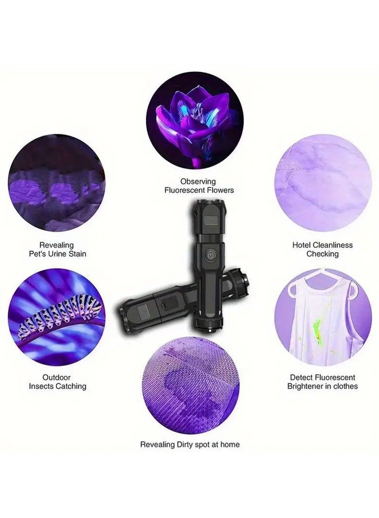 Portable Mini Handheld Scorpion Snake Animal Urine Detector Flashlight Outdoor Camping Climbing Hunting 1W 395nm LED Rechargeable ABS UV Zoomable 3 Modes 18650 Series Lithium Battery Non Waterproof Fluorescent Inspection USB Cable Included  - Image 3