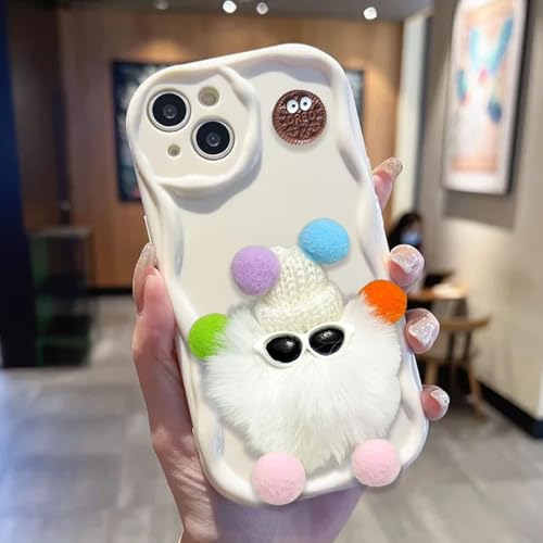 KC Back Cover for Vivo T4x 5G / iQOO Z10x 5G - 3D New Curly Wave Cartoon Fur Ball Specs Character Soft Silicone Case with Camera Protection (White) - Image 3