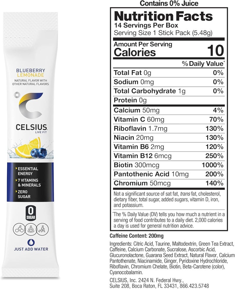 CELSIUS مشروب الطاقة الأساسي CELSIUS الجاهز - نكهة توت العليق والليمون (عبوة 14 عصا) - Image 3