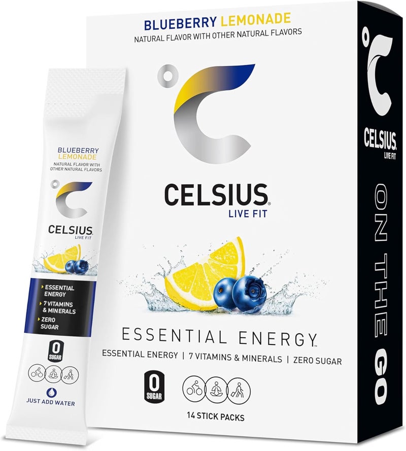 CELSIUS مشروب الطاقة الأساسي CELSIUS الجاهز - نكهة توت العليق والليمون (عبوة 14 عصا) - Image 1