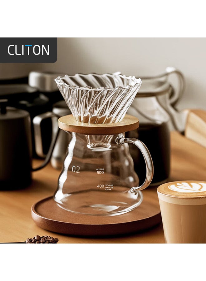 Cliton Glass Pour Over Coffee Maker With Scale Sharing Pot Drip Filter Coffee Filter Cup Set For 1-4 People - Image 1