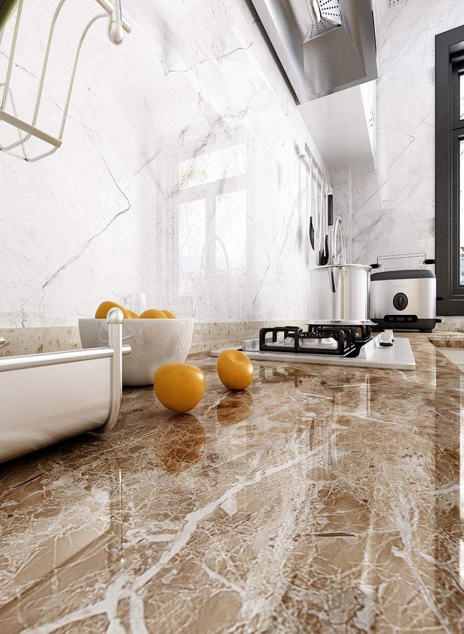 LACHEERY 15.8x80 inch Brown Marble Contact Paper Marble Wallpaper Peel and Stick Countertops for Kitchen Bathroom Cabinets Cupboard Shelf Drawer Liner Furniture Waterproof Self Adhesive Vinyl Film - Image 2