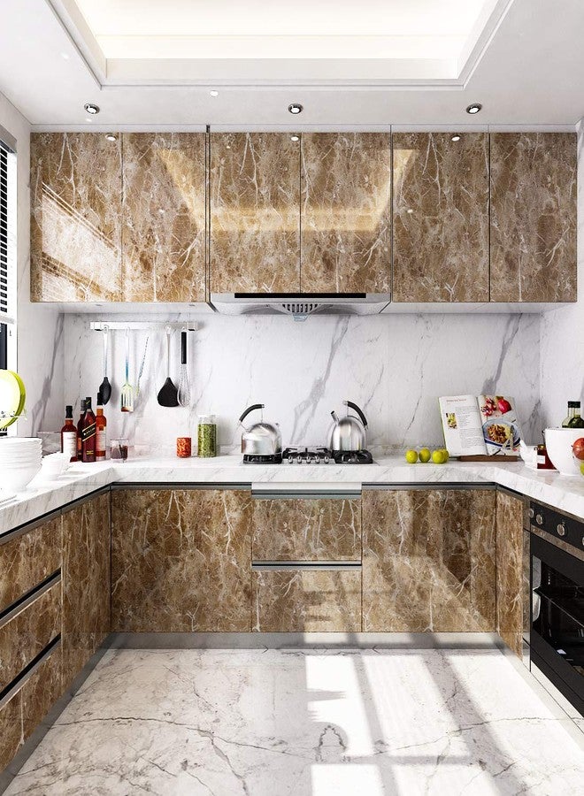 LACHEERY 15.8x80 inch Brown Marble Contact Paper Marble Wallpaper Peel and Stick Countertops for Kitchen Bathroom Cabinets Cupboard Shelf Drawer Liner Furniture Waterproof Self Adhesive Vinyl Film - Image 3