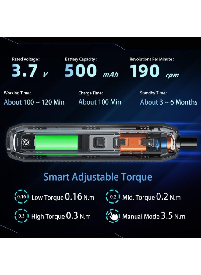 SUKILO 180 in 1 Electric Screwdriver Set – Precision Magnetic Screwdriver Kit with 3 Torque Modes, 162 Magnetic Bits & 16 Repair Tools, Rechargeable Power Screwdriver with Case for Phone, Camera, Computer, Laptop, Drones  - Image 3