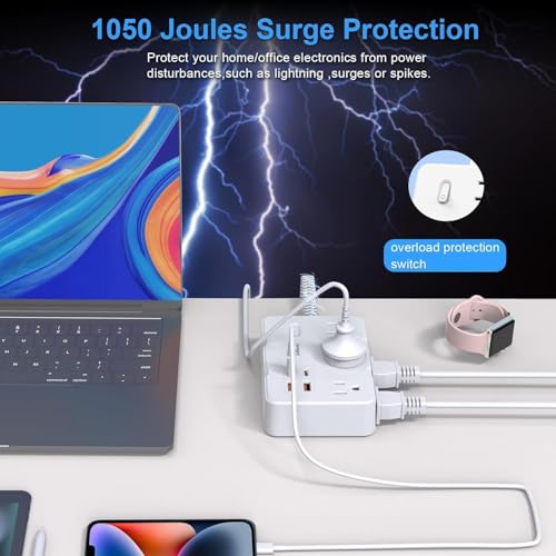 JcBlaon Surge Protector Power Strip 5 Ft Cord, Ultra Thin Flat Extension Cord with 6 Outlets 4 USB Ports(2 USB C), Flat Plug Power Strip, Braided Power Cord for College Dorm Room Essentials - Image 3