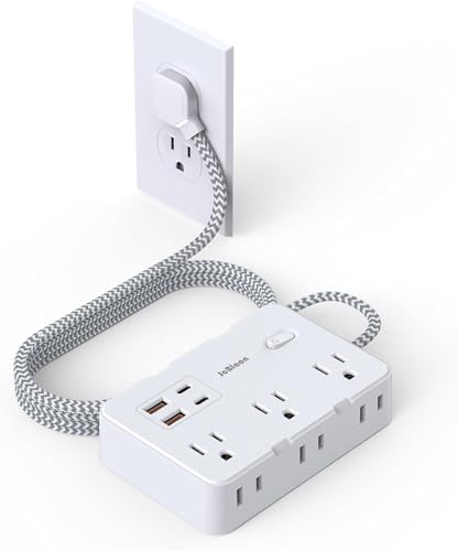 JcBlaon Surge Protector Power Strip 5 Ft Cord, Ultra Thin Flat Extension Cord with 6 Outlets 4 USB Ports(2 USB C), Flat Plug Power Strip, Braided Power Cord for College Dorm Room Essentials - Image 1