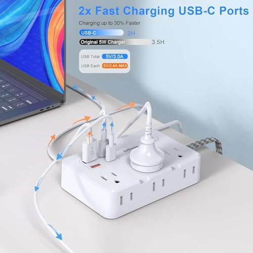 JcBlaon Surge Protector Power Strip 5 Ft Cord, Ultra Thin Flat Extension Cord with 6 Outlets 4 USB Ports(2 USB C), Flat Plug Power Strip, Braided Power Cord for College Dorm Room Essentials - Image 5
