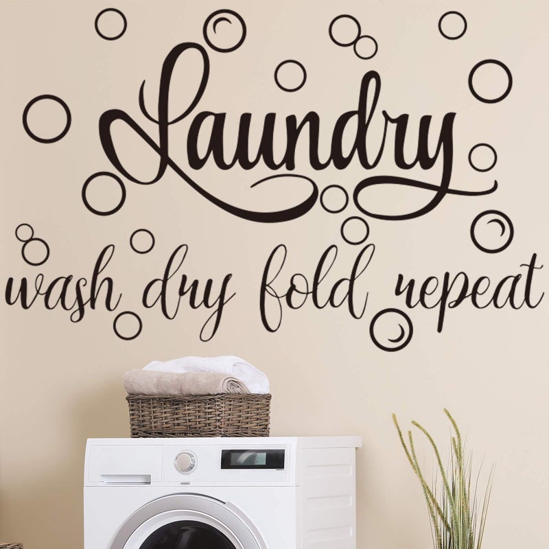 Zonon Laundry Room Decals Decor Laundry Stickers Signs Vinyl Wall Decal Wash Dry Fold Repeat Wall Bubble Quote Sticker for Room Decor197 x 307 InchBlack