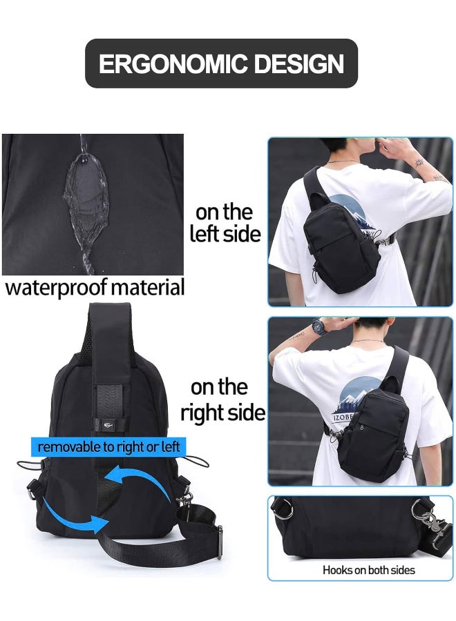SHABILI Unisex Lightweight Water-Resistant Nylon Cross Bags Sling Backpack, Men and Women Spacious Shoulder and Crossbody Satchel with USB Port, Travel Hiking Cycling Daypack for Daily Commute (Black) - Image 5