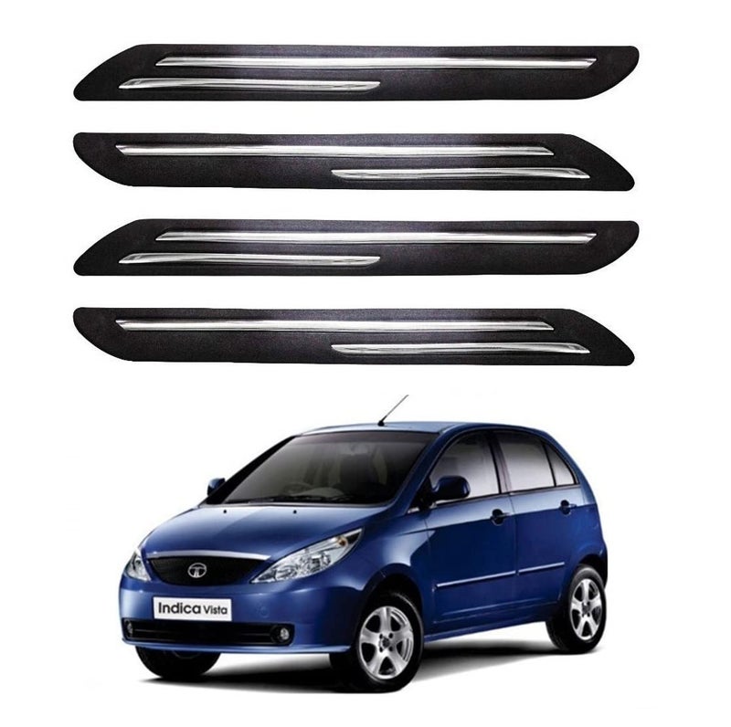 Bowrain Car Bumper Protector for Tata Indica Vista (2008-2014) - (Black, Pack of 4, Chrome Strip) - Image 1
