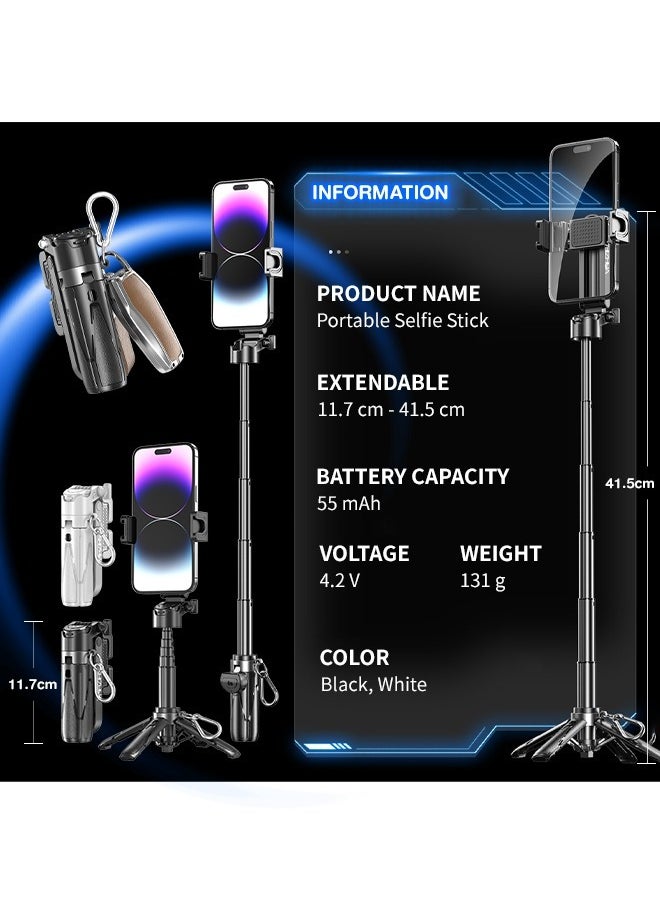 Generic - Pocket-Size Extendable Selfie Stick Tripod 360° Rotating Mini Quadruped Selfie Stick with Stable 4 Legs & 5.2 Bluetooth Remote Lightweight Portable Tripod Stand for iPhone 16 15 14 13 12 11 Pro Max XS Max XS XR X 8 7 Samsung Smartphone and More Black - Image 1