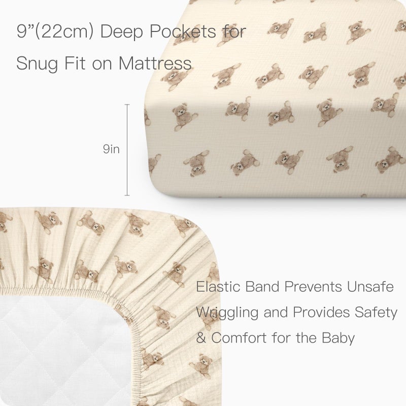 Knirose 100% Organic Cotton 2 Pack 52x28 Inches Muslin Crib Sheets Fitted Crib Mattress Sheet for Baby Girls & Boys, Soft Boho Neutral Toddler Bed Sheets Fits Well Standard Size Crib Mattress 28x52 Inches - Image 5