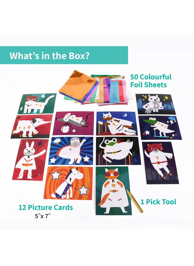 CHALK AND CHUCKLES - Chalk and Chuckles Paper Art And Craft Kit; Fabulous Foil Art; Gift For Boys; Girls Age 4-9 Year Old; Create 12 Superhero Animals Theme Pictures; Creative Toys For Kids, Multicolor - Image 1