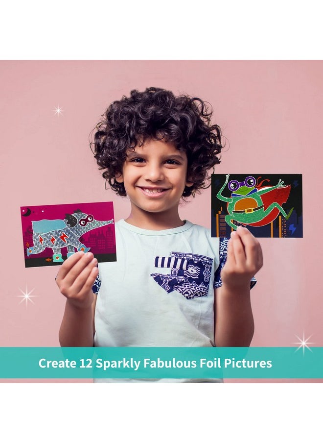 CHALK AND CHUCKLES - Chalk and Chuckles Paper Art And Craft Kit; Fabulous Foil Art; Gift For Boys; Girls Age 4-9 Year Old; Create 12 Superhero Animals Theme Pictures; Creative Toys For Kids, Multicolor - Image 1