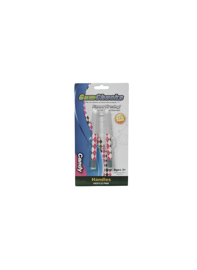 Gumchucks Faster Easier Flossing! Limited Edition Reusable Designer Handles Pink Argyle Candy  - Image 1