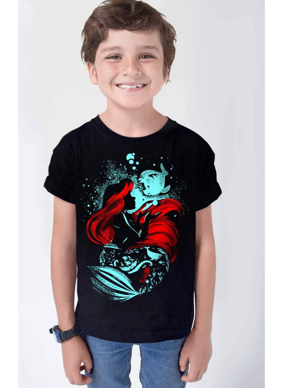 Rock&Roll Mermaid Black Short Sleeve Girls Boys T-Shirt