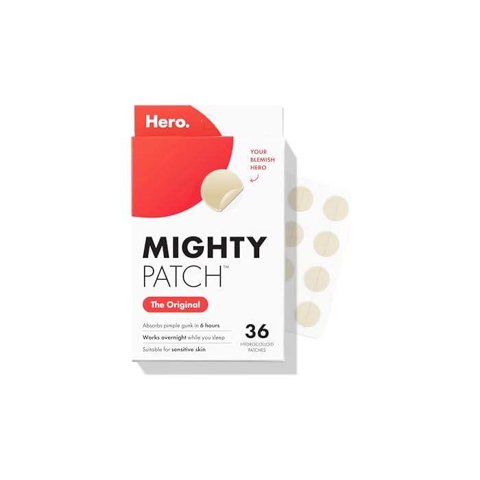 Mighty Patch Original from Hero Cosmetics - Hydrocolloid Acne Pimple Patch for Zits and Blemishes, Spot Treatment Stickers for Face and Skin, Vegan and Cruelty Free (36 Count)