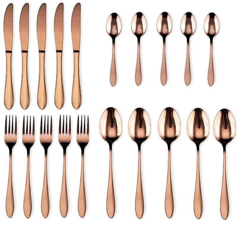 VIKIJO Pack of 16 Mirror Finish Rose Gold Plated Stainless Steel Flatware Set Copper Silverware Set Copper Color Cutlery Sets - Image 3