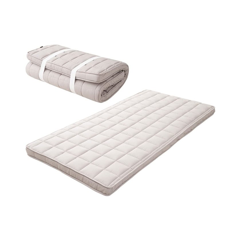EMOOR Japanese Padded Futon Mattress Machi Twin Gray Gusset Foldable Storable Elastic Bands Floor Sleeping Guest Bed Tatami Mat
