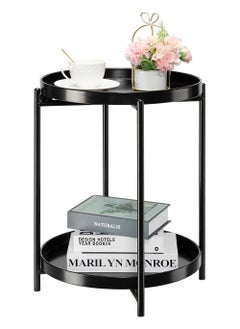 YOUGE 2 Tier End Table - Metal Side Table Waterproof Small Sofa Coffee Side Tables Bedroom Indoor Outdoor with Removable Tray for Living Room Bedroom Balcony and Office  - Image 1