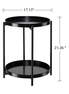 YOUGE 2 Tier End Table - Metal Side Table Waterproof Small Sofa Coffee Side Tables Bedroom Indoor Outdoor with Removable Tray for Living Room Bedroom Balcony and Office  - Image 3