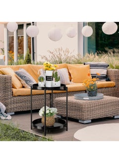 YOUGE 2 Tier End Table - Metal Side Table Waterproof Small Sofa Coffee Side Tables Bedroom Indoor Outdoor with Removable Tray for Living Room Bedroom Balcony and Office  - Image 4