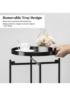 YOUGE 2 Tier End Table - Metal Side Table Waterproof Small Sofa Coffee Side Tables Bedroom Indoor Outdoor with Removable Tray for Living Room Bedroom Balcony and Office  - Image 5