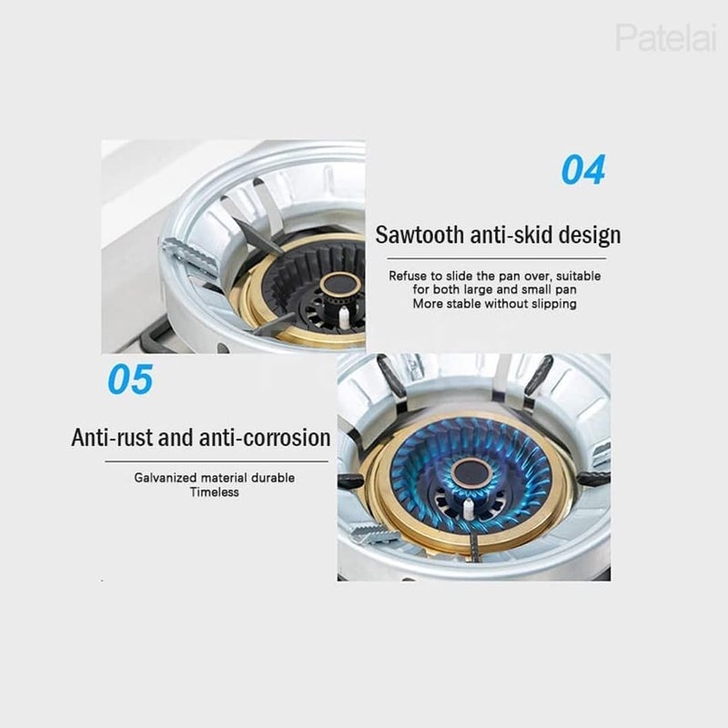 WILDMAKER ® موقد توفير الغاز EcoFlame | موقد عالي الكفاءة، موفر للطاقة، مقاوم للرياح، تصميم مضاد للصدأ والانزلاق | معدن مقاوم لدرجات الحرارة العالية | تركيب عالمي مع دعم 8 أرجل عبوة من (3) - Image 4