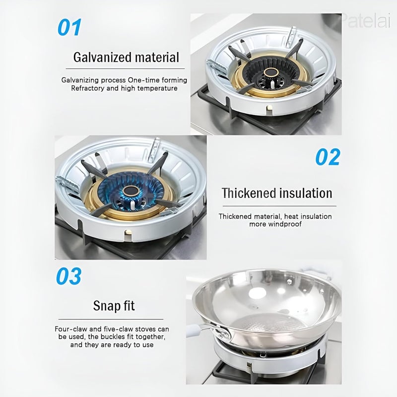WILDMAKER ® موقد توفير الغاز EcoFlame | موقد عالي الكفاءة، موفر للطاقة، مقاوم للرياح، تصميم مضاد للصدأ والانزلاق | معدن مقاوم لدرجات الحرارة العالية | تركيب عالمي مع دعم 8 أرجل عبوة من (3) - Image 3