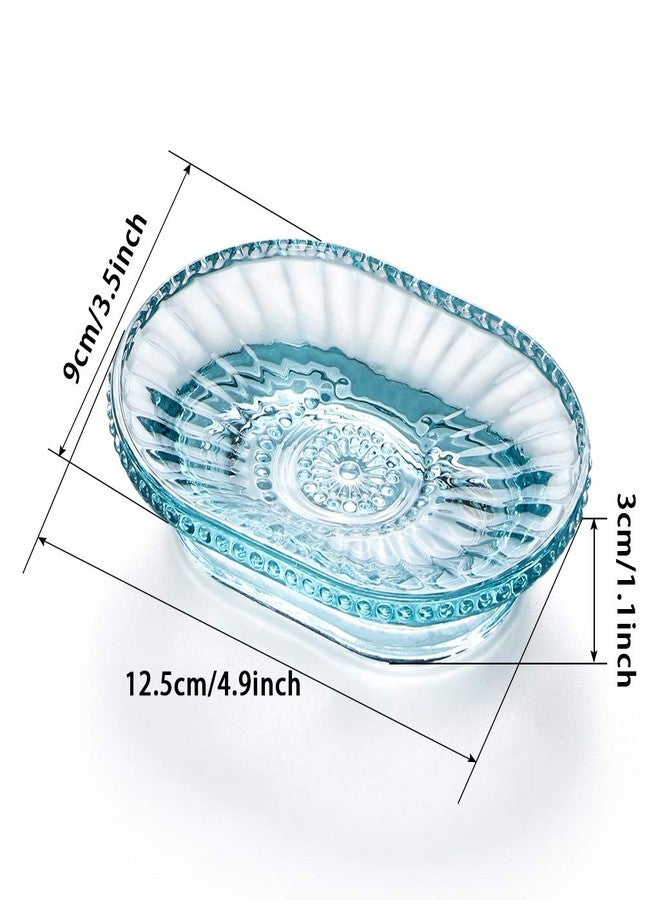 MDLUU Glass Soap Dish, Embossed Bar Soap Holder, Decorative Soap Saver Tray, Vintage Bar Soap Dish for Shower, Bathtub, Bathroom Sink, Kitchen Sink, Pack of 2 (Blue) - Image 3