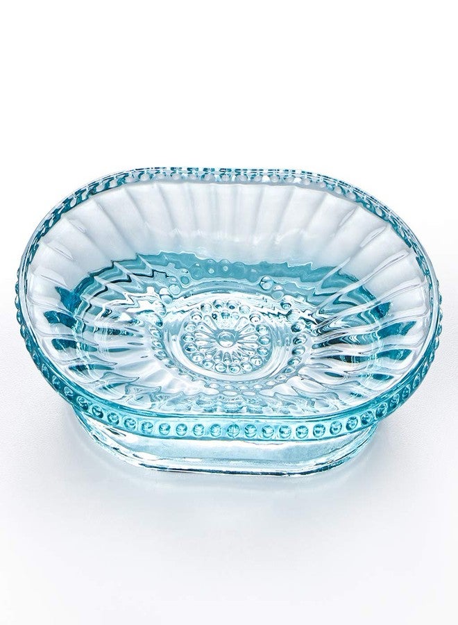 MDLUU Glass Soap Dish, Embossed Bar Soap Holder, Decorative Soap Saver Tray, Vintage Bar Soap Dish for Shower, Bathtub, Bathroom Sink, Kitchen Sink, Pack of 2 (Blue) - Image 2