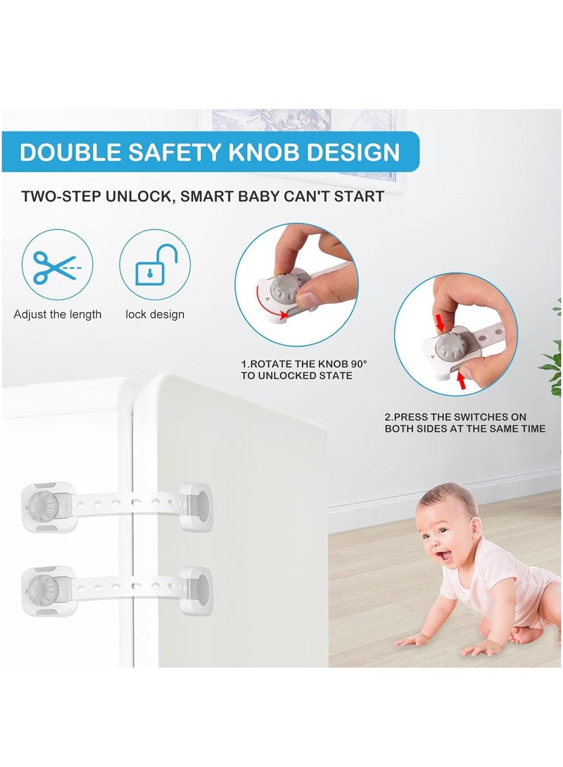 LIMOS Baby Safety Lock，Child Safety Locks，Multi-Functional Adjustable Double Button Baby Anti-Clip Latch System For Cabinets, Drawers, Fridge, Closet Doors Etc（Pack Of 6) - Image 3